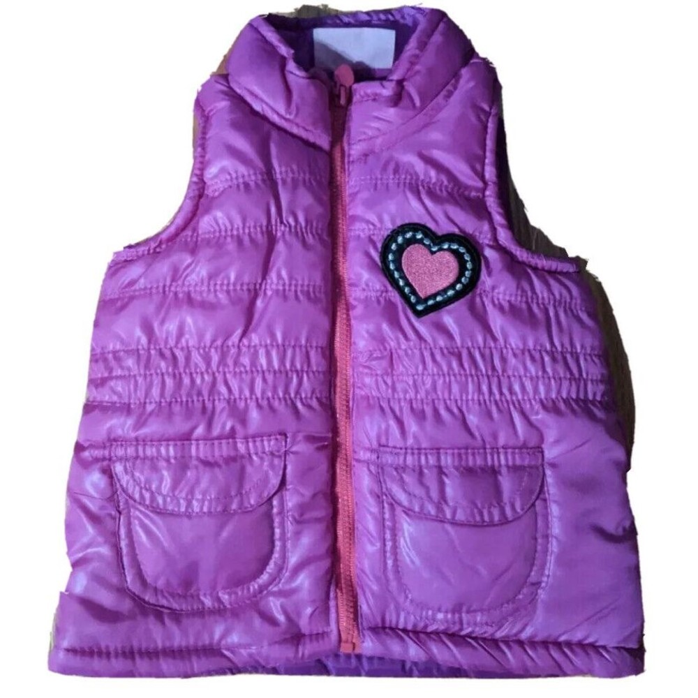 Puffer Vest Girls 12 Months Purple Pink Heart Silver Embellishment & Pockets